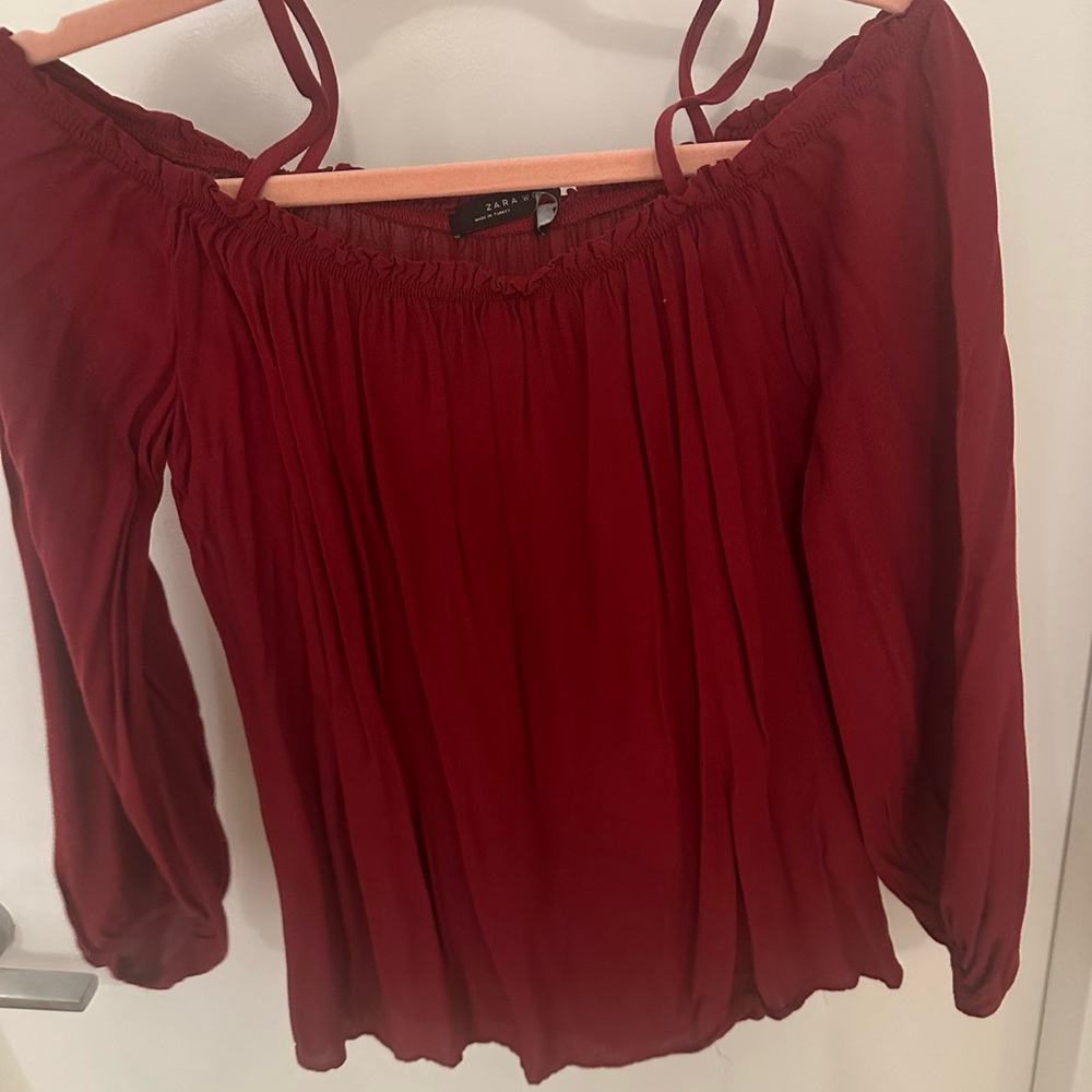 Zara Burgundy Off-Shoulder Blouse